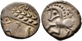 SOUTHERN GAUL. Allobroges. Circa 100-75 BC. Drachm (Silver, 13 mm, 2.29 g, 11 h). Laureate male head to left. Rev. Horse springing left; above, styliz...