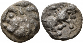 CENTRAL EUROPE. Vindelici. 1st century BC. Quinarius (Silver, 12 mm, 1.66 g, 1 h), 'Manching' type. Celticized male head to left. Rev. Celticized hors...