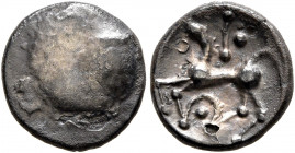 CENTRAL EUROPE. Boii. 1st century BC. Obol (Subaeratus, 11 mm, 0.71 g), 'Roseldorf II' type. Plain bulge. Rev. Celticized horse to left; pellet above;...