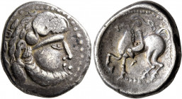 CARPATHIAN REGION. Uncertain tribe. Circa 2nd century BC. Tetradrachm (Silver, 25 mm, 11.76 g, 12 h), 'B-Reiter' type. Celticized laureate head of Zeu...