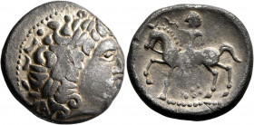 CARPATHIAN REGION. Uncertain tribe. Circa 2nd century BC. Tetradrachm (Silver, 23.5 mm, 13.14 g, 10 h), 'Gallierkopf' type. Celticized male head to ri...