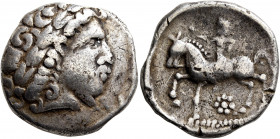 CARPATHIAN REGION. Uncertain tribe. Circa 2nd century BC. Tetradrachm (Silver, 24.5 mm, 13.04 g, 1 h), 'Gallierkopf' type. Celticized male head to rig...