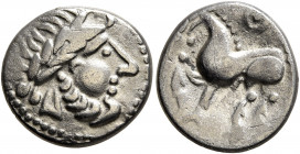 MIDDLE DANUBE. Uncertain tribe. 2nd-1st centuries BC. Drachm (Silver, 15 mm, 2.30 g, 9 h), 'Kugelwange' type. Celticized laureate head of Zeus to righ...
