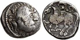 MIDDLE DANUBE. Uncertain tribe. 2nd-1st centuries BC. Tetradrachm (Silver, 24 mm, 12.35 g, 3 h), 'Kapostal' type. Celticized laureate head of Zeus to ...