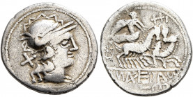 MIDDLE DANUBE. Eravisci. Mid to late 1st century BC. Denarius (Silver, 19 mm, 4.08 g, 9 h), imitating a Roman Republican denarius. Head of Roma to rig...