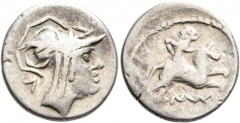 MIDDLE DANUBE. Eravisci. Mid to late 1st century BC. Denarius (Silver, 17 mm, 3....