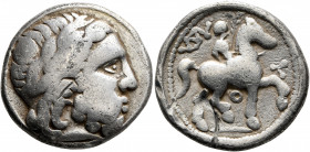 LOWER DANUBE. Uncertain tribe. 3rd to 2nd centuries BC. Tetradrachm (Silver, 26 mm, 13.00 g, 12 h), imitating Philip II of Macedon. Laureate head of Z...