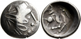 LOWER DANUBE. Uncertain tribe. Circa 2nd century BC. Tetradrachm (Silver, 22 mm, 7.24 g, 1 h), 'Sattelkopfpferd' type, imitating Philip II of Macedon....