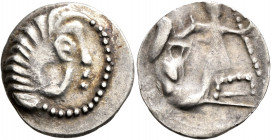 LOWER DANUBE. Uncertain tribe. Circa 2nd-1st centuries BC. Drachm (Silver, 21 mm, 3.00 g, 11 h), imitating Alexander III of Macedon. Celticized head o...