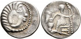 LOWER DANUBE. Uncertain tribe. Circa 2nd-1st centuries BC. Drachm (Silver, 19 mm, 3.16 g, 12 h), imitating Alexander III of Macedon. Celticized head o...