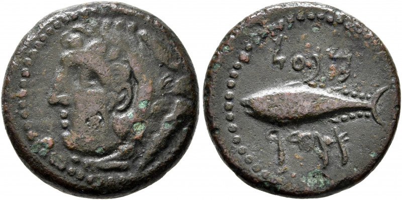 SPAIN. Gadir. 2nd century BC. AE (Bronze, 20 mm, 6.85 g, 6 h). Head of Herakles ...