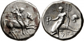 CALABRIA. Tarentum. Circa 272-240 BC. Didrachm or Nomos (Silver, 19.5 mm, 6.49 g, 8 h), Di... and Aristokles, magistrates. Nude rider on horse gallopi...