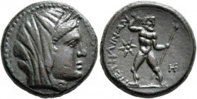 BRUTTIUM. Petelia. Late 3rd century BC. AE (Bronze, 20 mm, 8.25 g, 10 h). Veiled head of Demeter to right, wearing wreath of grain ears. Rev. ΠΕΤΗΛΙΝΩ...
