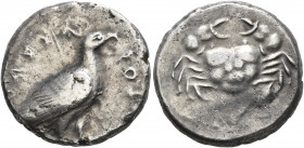 SICILY. Akragas. Circa 510-500 BC. Didrachm (Silver, 20 mm, 8.88 g, 6 h). AKPAΣ- ANTOΣ Eagle standing right, wings closed. Rev. Crab. Westermark 51 (O...