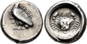SICILY. Akragas. Circa 485-480/78 BC. Didrachm (Silver, 19 mm, 8.88 g, 11 h). AKPA-CAN Eagle standing left with closed wings. Rev. Crab within shallow...
