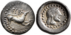 SICILY. Segesta. Circa 380 BC. Hemidrachm (Silver, 13 mm, 1.61 g, 6 h). ECEΣ Hound to right. Rev. Diademed head of the nymph Segesta to right within r...