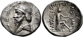 KINGS OF PARTHIA. Mithradates I, 165-132 BC. Drachm (Silver, 20.5 mm, 3.92 g, 11 h), Hekatompylos. Diademed and draped bust of Mithradates I to left. ...