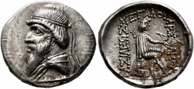 KINGS OF PARTHIA. Mithradates I, 165-132 BC. Drachm (Silver, 20.5 mm, 4.08 g, 12 h), Hekatompylos. Diademed and draped bust of Mithradates I to left. ...