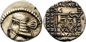 KINGS OF PARTHIA. Vologases I, circa AD 51-78. Drachm (Silver, 19 mm, 3.66 g, 11 h), Ekbatana. Diademed and draped bust of Vologases I to left. Rev. A...