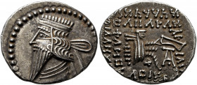 KINGS OF PARTHIA. Mithradates V, circa AD 140. Drachm (Silver, 20.5 mm, 3.75 g, 12 h), Ekbatana. Diademed and draped bust of Mithradates I to left. Re...