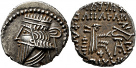 KINGS OF PARTHIA. Mithradates V, circa AD 140. Drachm (Silver, 18.5 mm, 3.80 g, 11 h), Ekbatana. Diademed and draped bust of Mithradates I to left. Re...