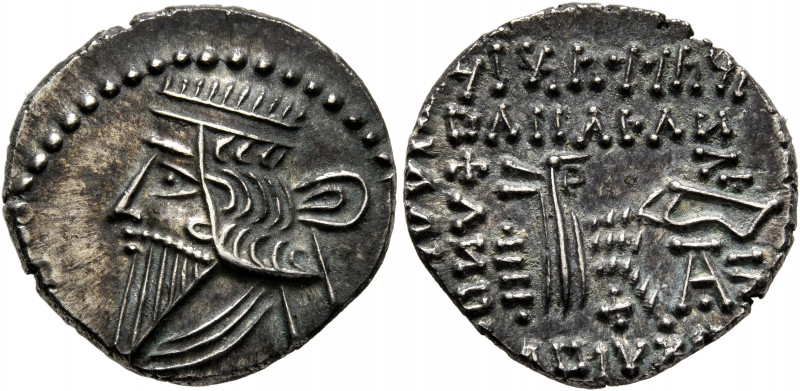 KINGS OF PARTHIA. Mithradates V, circa AD 140. Drachm (Silver, 19 mm, 3.88 g, 12...