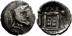 KINGS OF PERSIS. Artaxerxes (Ardaxshir) I, early-mid 3rd century BC. Obol (Silver, 10 mm, 0.50 g, 1 h), Istakhr (Persepolis). Head of Artaxerxes I to ...