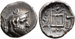 KINGS OF PERSIS. Darios (Darev) I (?), late 2nd century BC. Obol (Silver, 10 mm, 0.67 g, 11 h), Istakhr (Persepolis). Head of Darius I to right, weari...