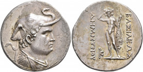 BAKTRIA, Greco-Baktrian Kingdom. Demetrios I, circa 200-185 BC. Tetradrachm (Silver, 31 mm, 16.76 g, 12 h), Baktra. Diademed and draped bust of Demetr...