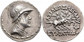 BAKTRIA, Greco-Baktrian Kingdom. Eukratides I, circa 170-145 BC. Tetradrachm (Silver, 32 mm, 16.50 g, 12 h), Baktra or an uncertain mint in the Paropa...