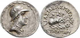 BAKTRIA, Greco-Baktrian Kingdom. Eukratides I, circa 170-145 BC. Tetradrachm (Silver, 33 mm, 16.93 g, 11 h), Baktra or an uncertain mint in the Paropa...