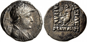 BAKTRIA, Greco-Baktrian Kingdom. Heliokles, circa 145-130 BC. Drachm (Silver, 18 mm, 3.09 g, 12 h), Baktra. Diademed, draped and cuirassed bust of Hel...