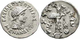 BAKTRIA, Indo-Greek Kingdom. Menander I, circa 165/55-130 BC. Tetradrachm (Silver, 27 mm, 9.92 g, 11 h), Indian standard, uncertain mint in Paropamisa...