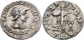 BAKTRIA, Indo-Greek Kingdom. Menander I, circa 165/55-130 BC. Tetradrachm (Silver, 27 mm, 9.36 g, 12 h), Indian standard, uncertain mint in Paropamisa...