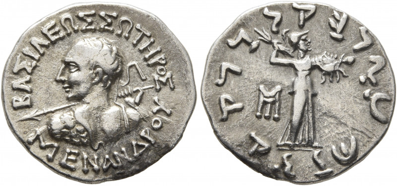 BAKTRIA, Indo-Greek Kingdom. Menander I, circa 165/55-130 BC. Drachm (Silver, 18...