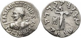 BAKTRIA, Indo-Greek Kingdom. Menander I, circa 165/55-130 BC. Drachm (Silver, 18 mm, 2.34 g, 12 h), Indian standard, uncertain mint in Paropamisadai o...