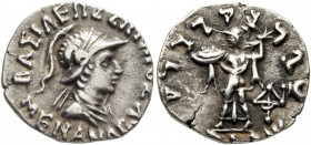 BAKTRIA, Indo-Greek Kingdom. Menander I, circa 165/55-130 BC. Drachm (Silver, 17 mm, 2.41 g, 11 h), Indian standard, uncertain mint in Paropamisadai o...