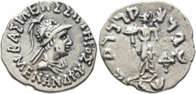 BAKTRIA, Indo-Greek Kingdom. Menander I, circa 165/55-130 BC. Drachm (Silver, 18 mm, 2.42 g, 10 h), Indian standard, uncertain mint in Paropamisadai o...