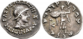 BAKTRIA, Indo-Greek Kingdom. Menander I, circa 165/55-130 BC. Drachm (Silver, 17 mm, 2.44 g, 10 h), Indian standard, uncertain mint in Paropamisadai o...