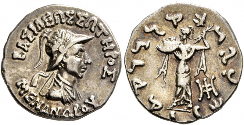 BAKTRIA, Indo-Greek Kingdom. Menander I, circa 165/55-130 BC. Drachm (Silver, 17...