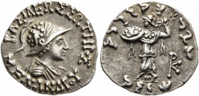 BAKTRIA, Indo-Greek Kingdom. Menander I, circa 165/55-130 BC. Drachm (Silver, 17 mm, 2.41 g, 11 h), Indian standard, uncertain mint in Paropamisadai o...