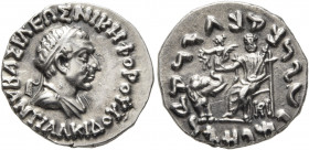 BAKTRIA, Indo-Greek Kingdom. Antialkidas, circa 130-120 BC. Drachm (Silver, 17 mm, 2.41 g, 12 h), Indian standard, uncertain mint in Paropamisadai or ...
