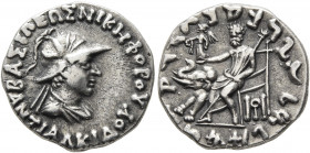 BAKTRIA, Indo-Greek Kingdom. Antialkidas, circa 130-120 BC. Drachm (Silver, 16 mm, 2.44 g, 11 h), Indian standard, uncertain mint in Paropamisadai or ...