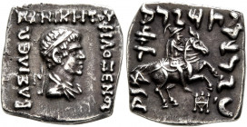 BAKTRIA, Indo-Greek Kingdom. Philoxenos, circa 125-110 BC. Drachm (Silver, 15x15 mm, 2.77 g, 12 h), Indian standard, uncertain mint in Paropamisadai o...