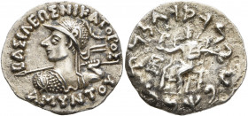 BAKTRIA, Indo-Greek Kingdom. Amyntas, circa 80-65 BC. Drachm (Silver, 18 mm, 2.36 g, 12 h), Indian standard, uncertain mint in eastern Gandhara. BAΣIΛ...