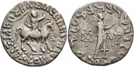 INDO-SKYTHIANS. Azes, circa 58-12 BC. Tetradrachm (Silver, 24 mm, 9.00 g, 1 h), Indian standard, uncertain mint in western Gandhara. BAΣIΛEΩΣ BAΣIΛEΩN...