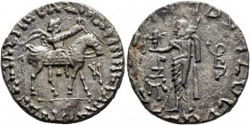 INDO-SKYTHIANS. Azes, circa 58-12 BC. Tetradrachm (Silver, 23 mm, 9.59 g, 10 h), uncertain mint in western Gandhara. BAΣIΛEΩΣ BAΣIΛEΩN MEΓAΛOY / AZOY ...