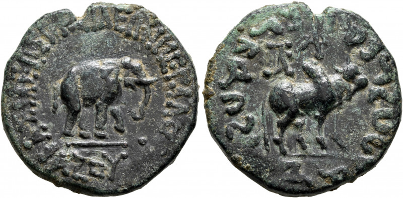 INDO-SKYTHIANS. Azes, circa 58-12 BC. Tetradrachm (Bronze, 27 mm, 12.11 g, 12 h)...