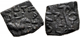 INDO-SKYTHIANS, Northern Satraps. Mujatria, circa 1-20 AD. AE (Bronze, 13x14 mm, 2.00 g, 2 h). Horseman advancing right; around, legend in Greek. Rev....