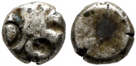 INDIA, Pre-Mauyran (Gandhara). Circa 4th century BC. 1/32 Unit (Silver, 4 mm, 0.16 g). Tetra-radiate symbol. Rev. Blank. An apparently unpublished den...